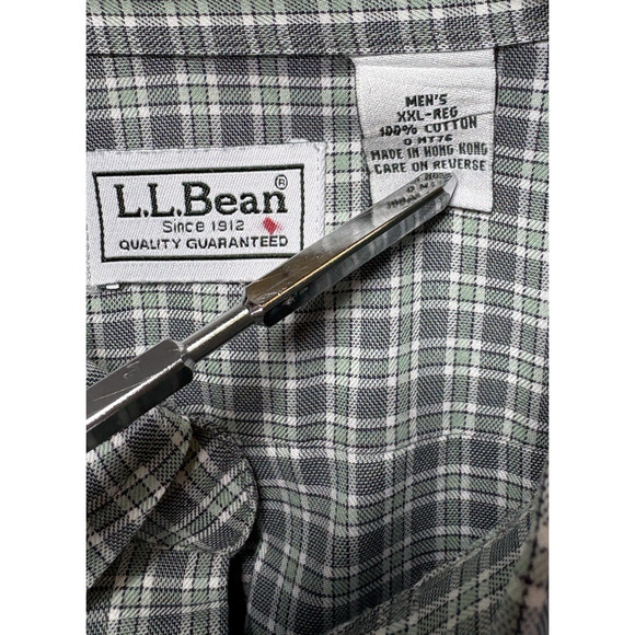 LL Bean Shirt Mens 2XL XXL Plaid Shirt Button Down Green Plaid Preppy Cotton - Picture 4 of 12